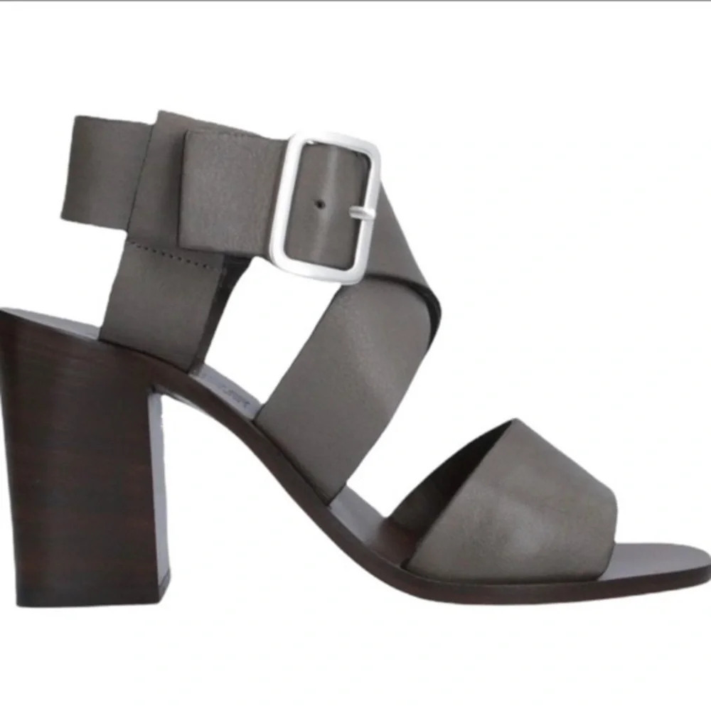 Boemos Italy Sandals Block Heel Dark Gray Leather Square Toe  7.5 38